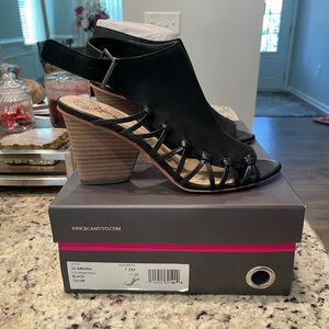 Black Tulum Vince Camuto “Ankara” sandal heel.